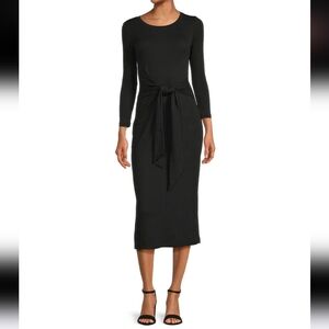 Lauren Ralph Lauren Imalah Ribbed Knit Midi Sheath Dress Black Sz Large